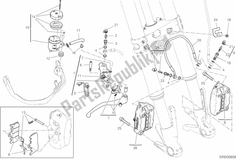 Todas as partes de Sistema De Freio Dianteiro do Ducati Multistrada 1260 ABS USA 2020